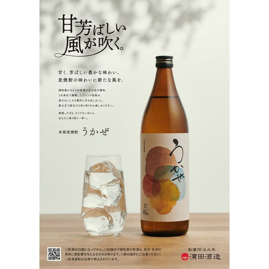 濱田酒造 焼酎 本格焼酎 うかぜ 25度 900ml 3本