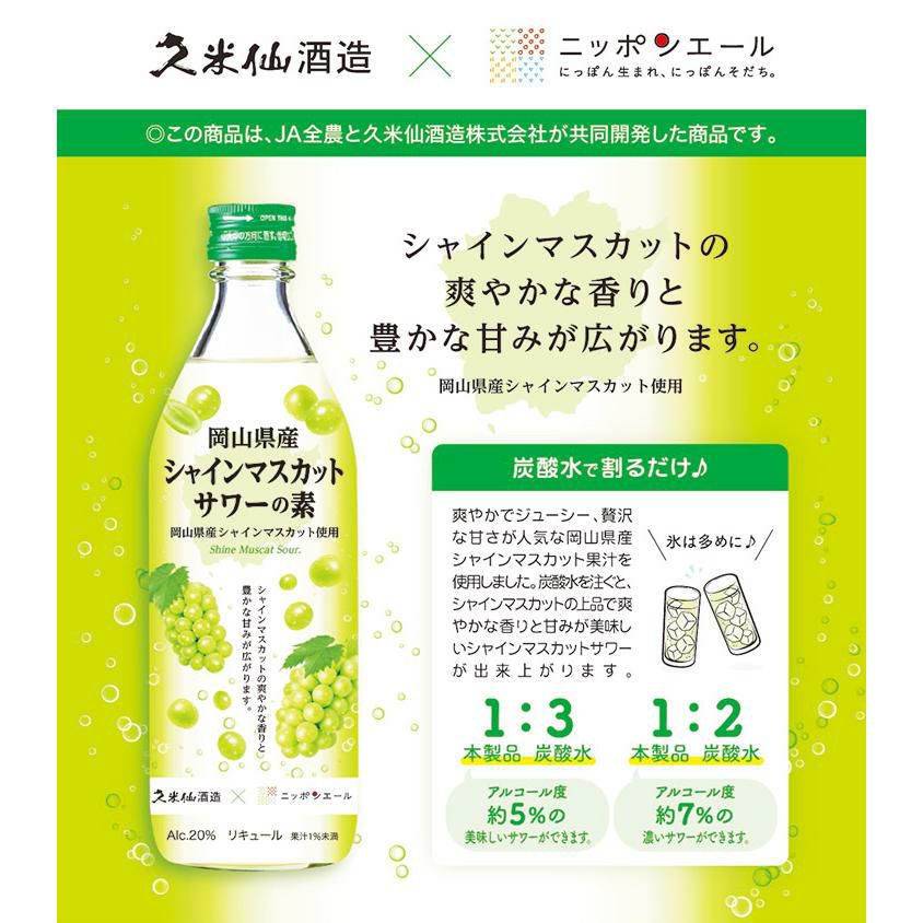 ニッポンエール 久米仙 岡山県産 シャインマスカットサワーの素 500ml 6本